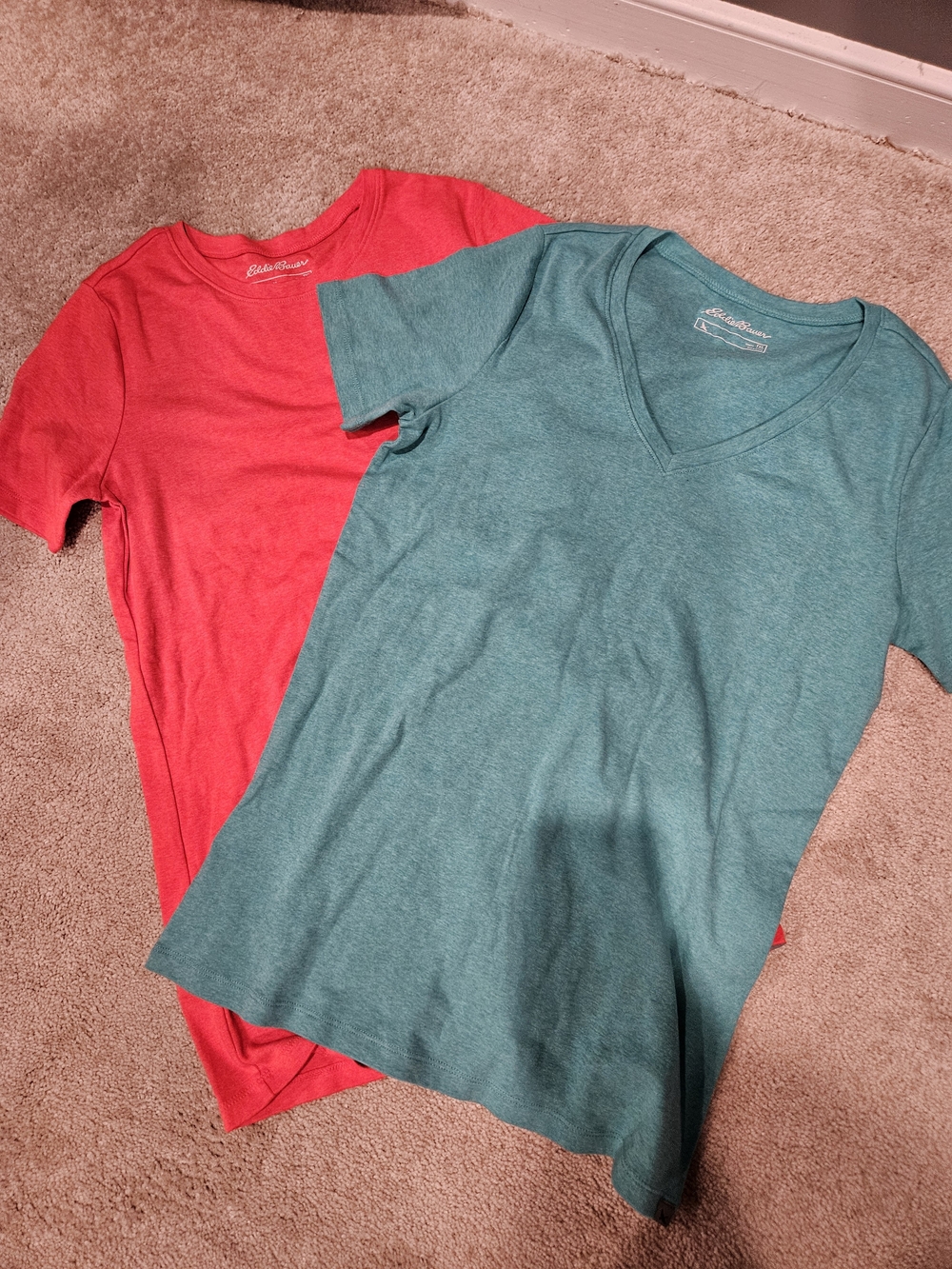 Eddie Bauer Womens Short Sleeve Tees - Teal and Coral Red